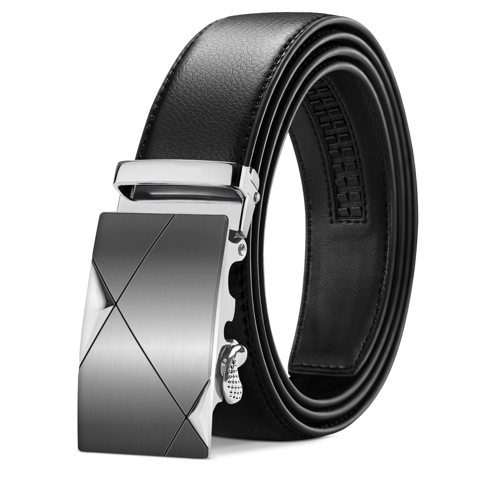 TANGCHAO Belts for Men, Mens Leather Ratchet Belt 1 3/8", Adjustable Belt Fit Everywhere Black Length 135cm