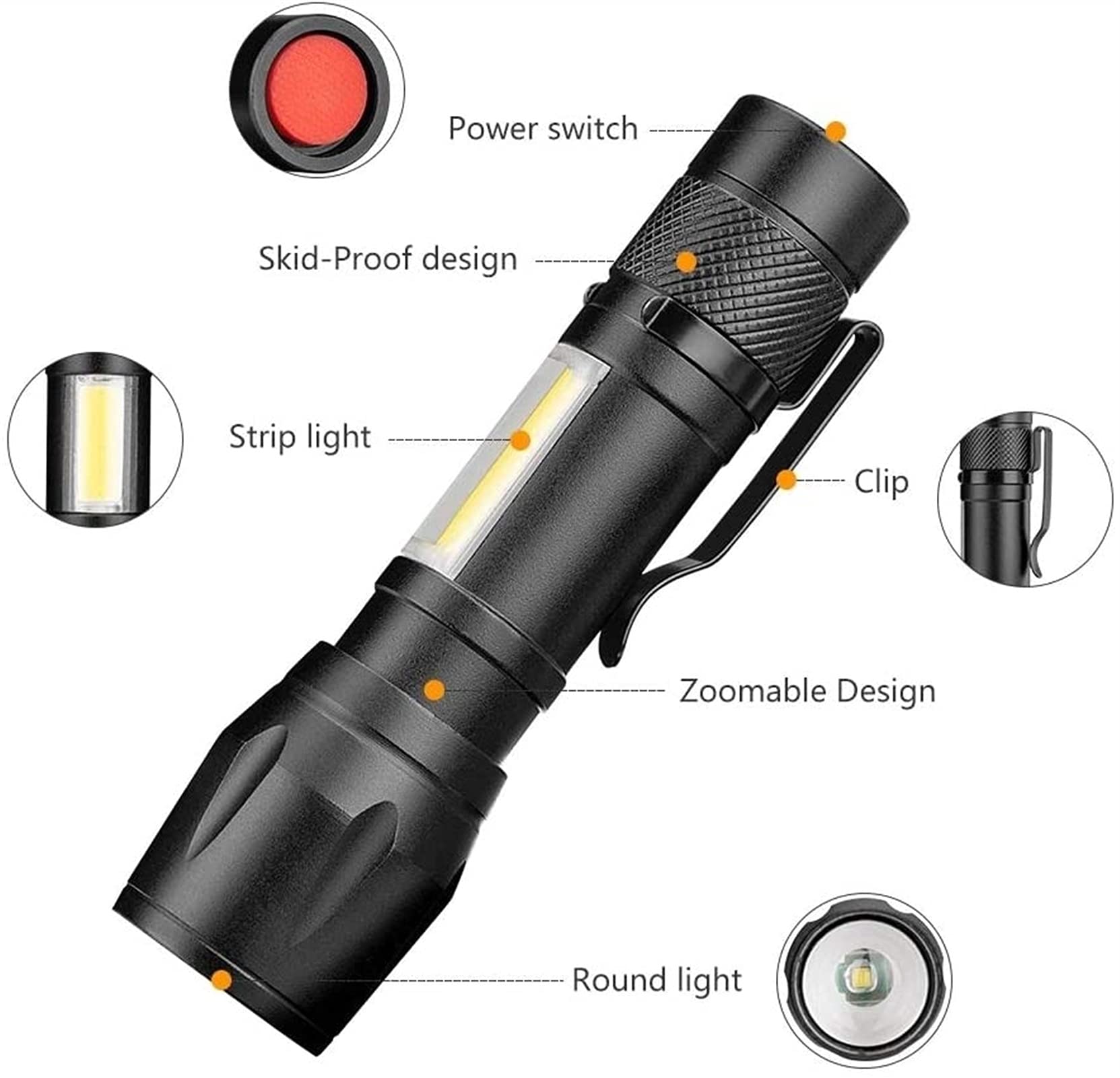 Linterna LED 1200 lúmenes Luz de Flash táctica Recargable súper Brillante Impermeable 3 Modos Linternas de Bolsillo de Mano for Acampar al Aire Libre Senderismo Emergencia