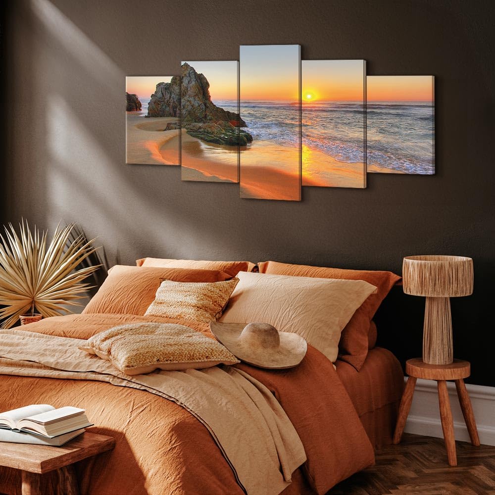 murando - Quadro Mare 200x100 cm 5 Pezzi - Stampa su Tela Canvas con Struttura - Quadri Componibili Moderni Soggiorno Grandi - Murale Arte Decorazioni da Parete Decori - Onde c-B-0463-b-m