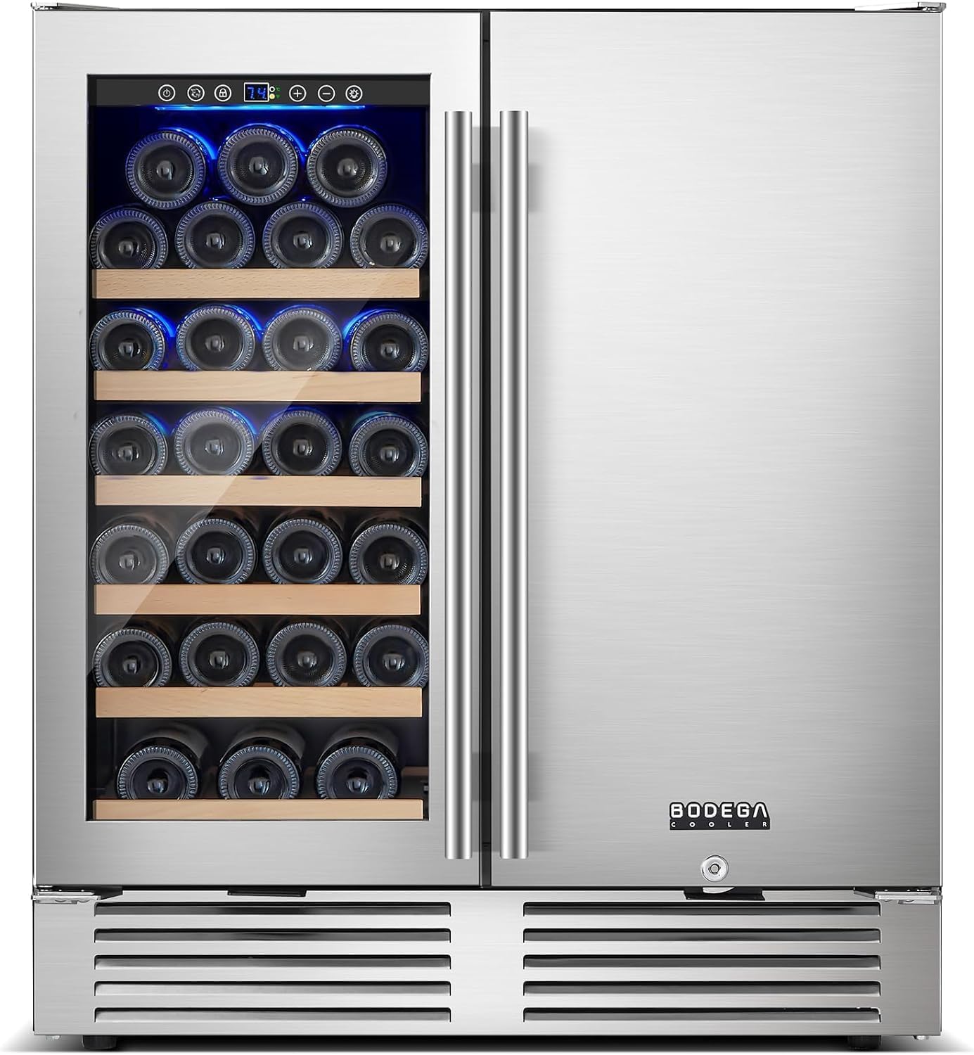 BODEGACOOLER Wine and Beverage Refrigerator 30 Inch,Dual Zone Wine Bverage Cooler,30″ Under Counter Wine Cooler with French Door,Built-In & Freestanding,Holds 31 Bottles and 110 Cans BODEGACOOLER Wine and Beverage Refrigerator 30 Inch,Dual Zone Wine Bverage Cooler,30″ Under Counter Wine Cooler with French Door,Built-In & Freestanding,Holds 31 Bottles and 110 Cans