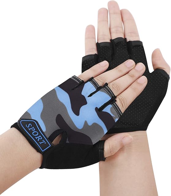 Kids Half Finger Cycling Gloves Mittens, Breathable & Non Slip, Fingerless Bike Riding Gloves Shockproof Sports Training Gloves UV Protection Gloves for Boys Girls