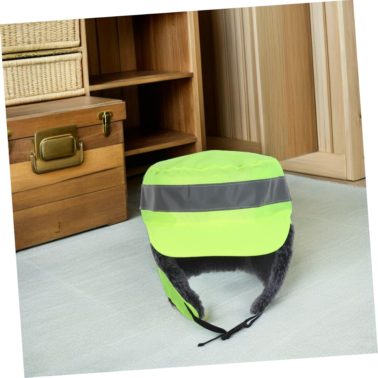 VICASKY Reflective Thermal Hat L 58-60cm Fleece Lined Green Outdoor Work | Breathable Comfort, Windproof Warmth, Minimalist Style for Sports Rides
