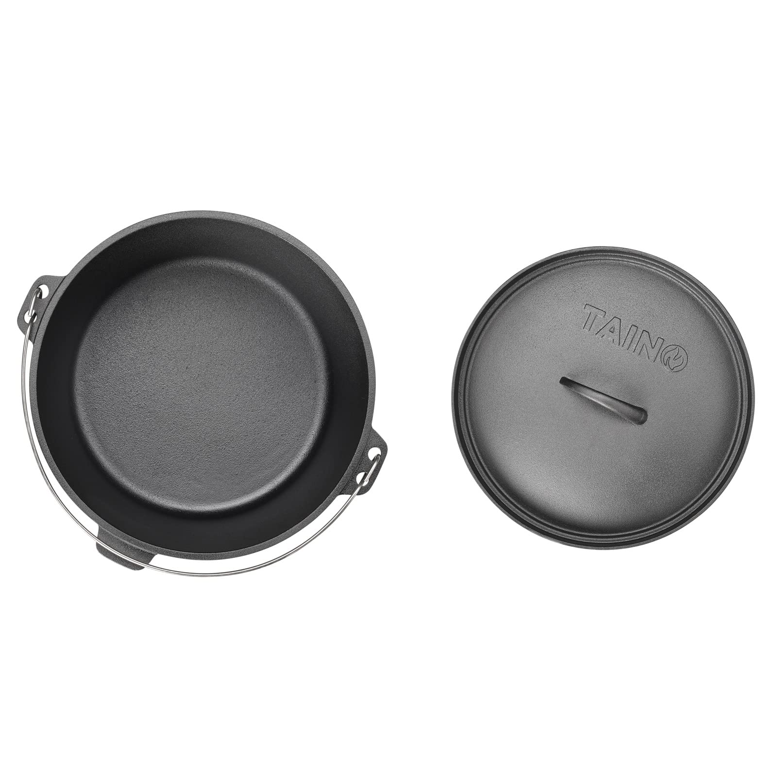 TAINO Dutch Oven 8L aus Gusseisen Ø 30cm Feuertopf Brotbackform Set Deckelheber Ständer Cast Iron Schmortopf mit Füßen Gusstopf ideales Grillzubehör Dopf