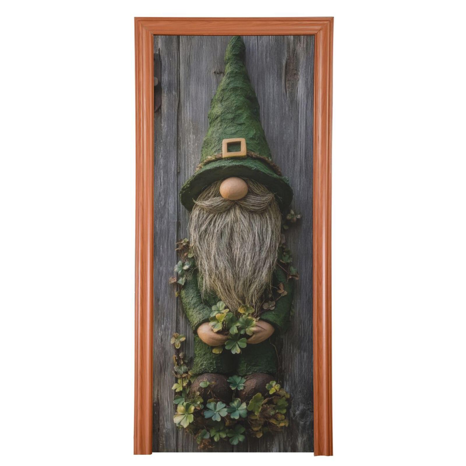 FLildon Cute Gnome Wooden St Patrick's Day Door Cover Decoration, Party Accessory Porch Decor for Festive Ornament Room Door Covers 36 x 98 Inch