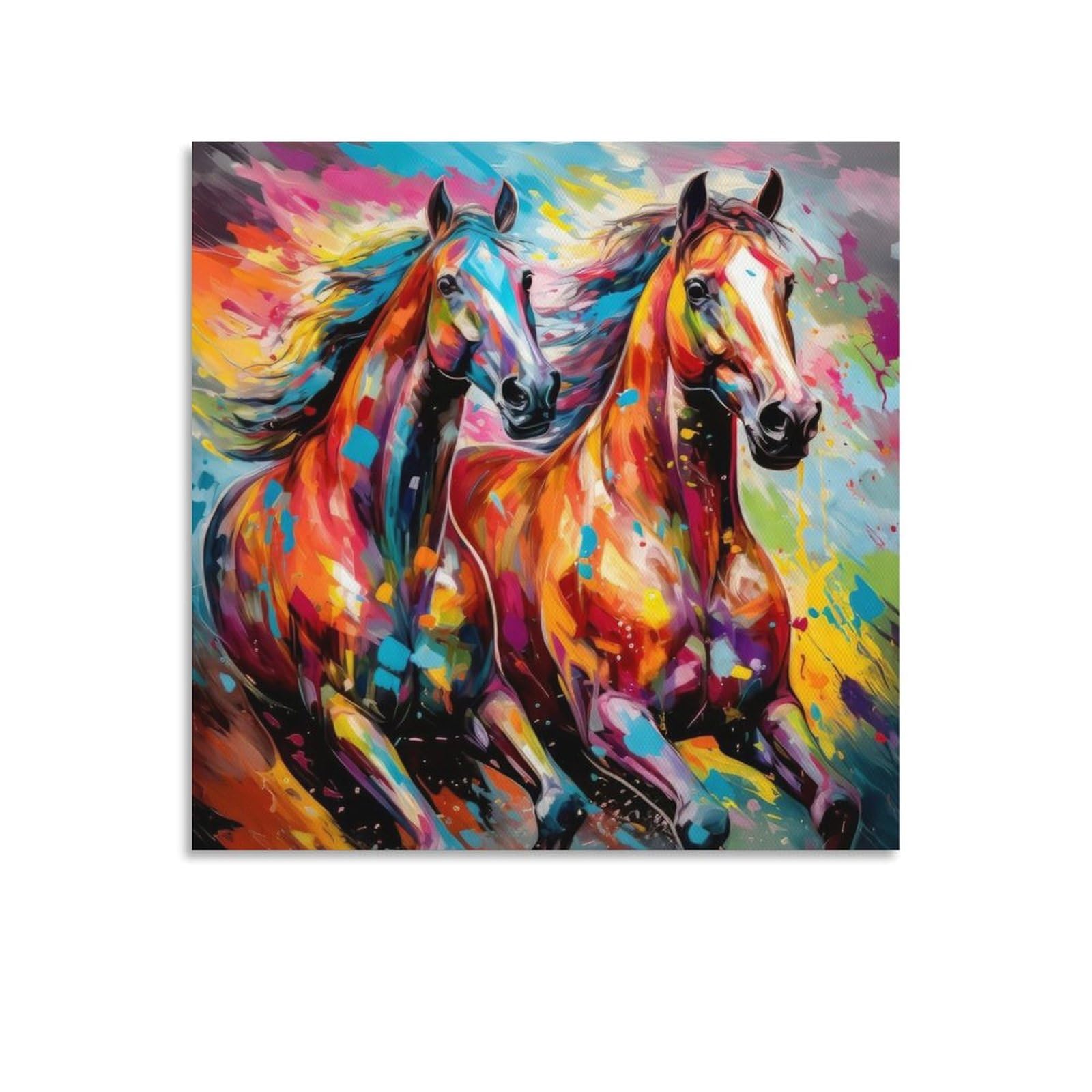 絵画　馬 Amazon.co.jp: 2頭の馬の壁掛け抽象動物壁風景画 印刷 ポスター