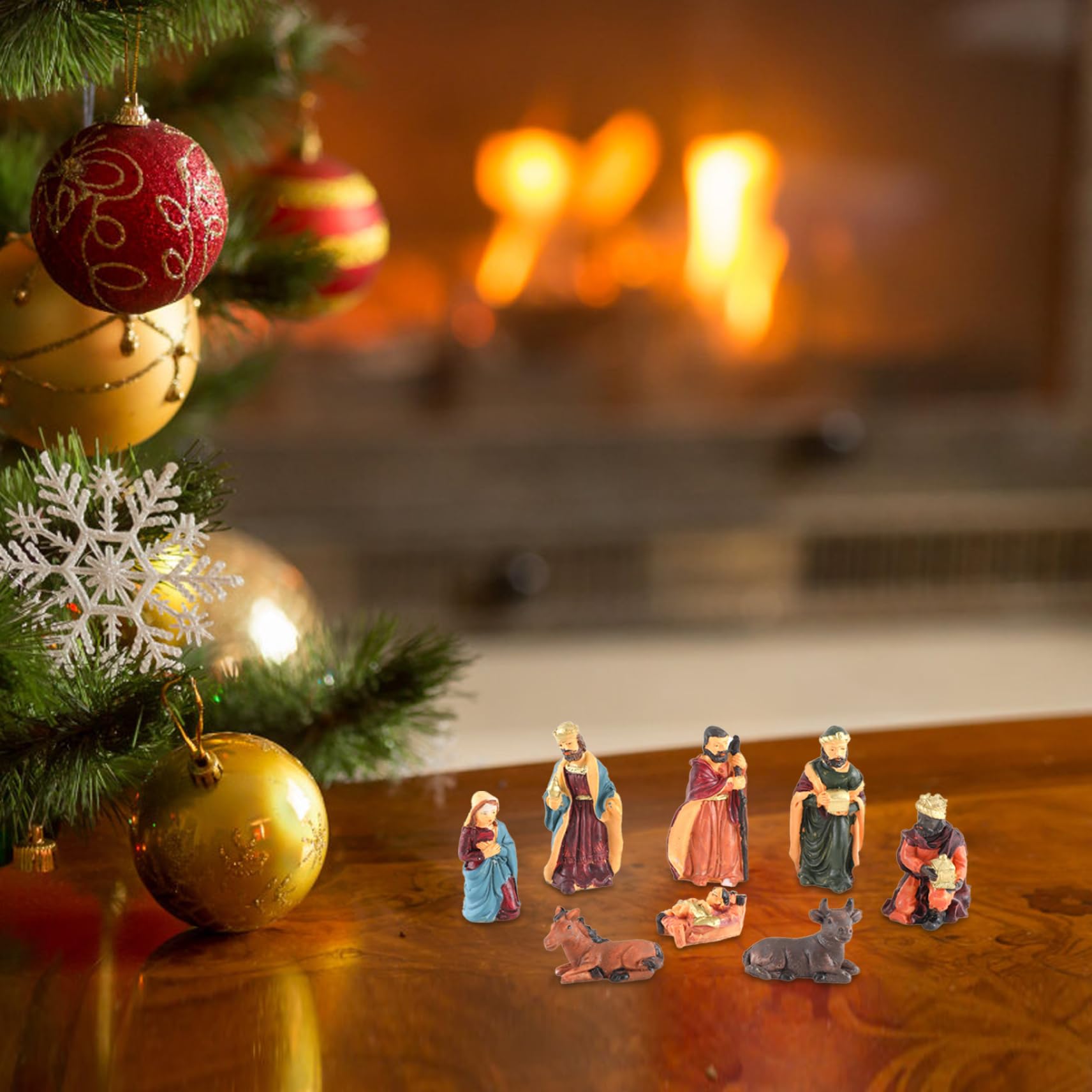 Mini Crèche De Noël Dans Une Boîte En étain, Fabriquée à La Main Portable Ensemble De Decorations De Creche De Noel En Resine Decoration De Noel Dinterieur Pour La Maison 1 Piece