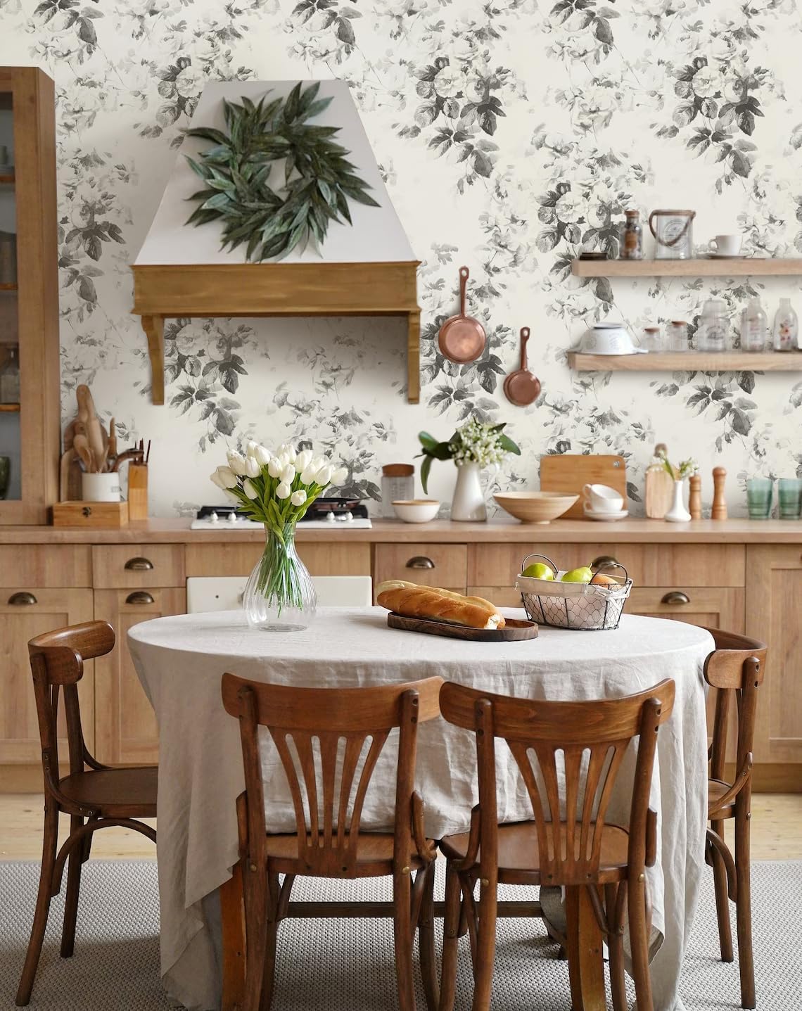 MelunMer Floral Contact Paper for Cabinets Flower Vintage Removable Self-Adhesive Wallpaper for Bedroom Bathroom Modern Contact Paper for Walls Waterproof 591 in L 17.3 in W