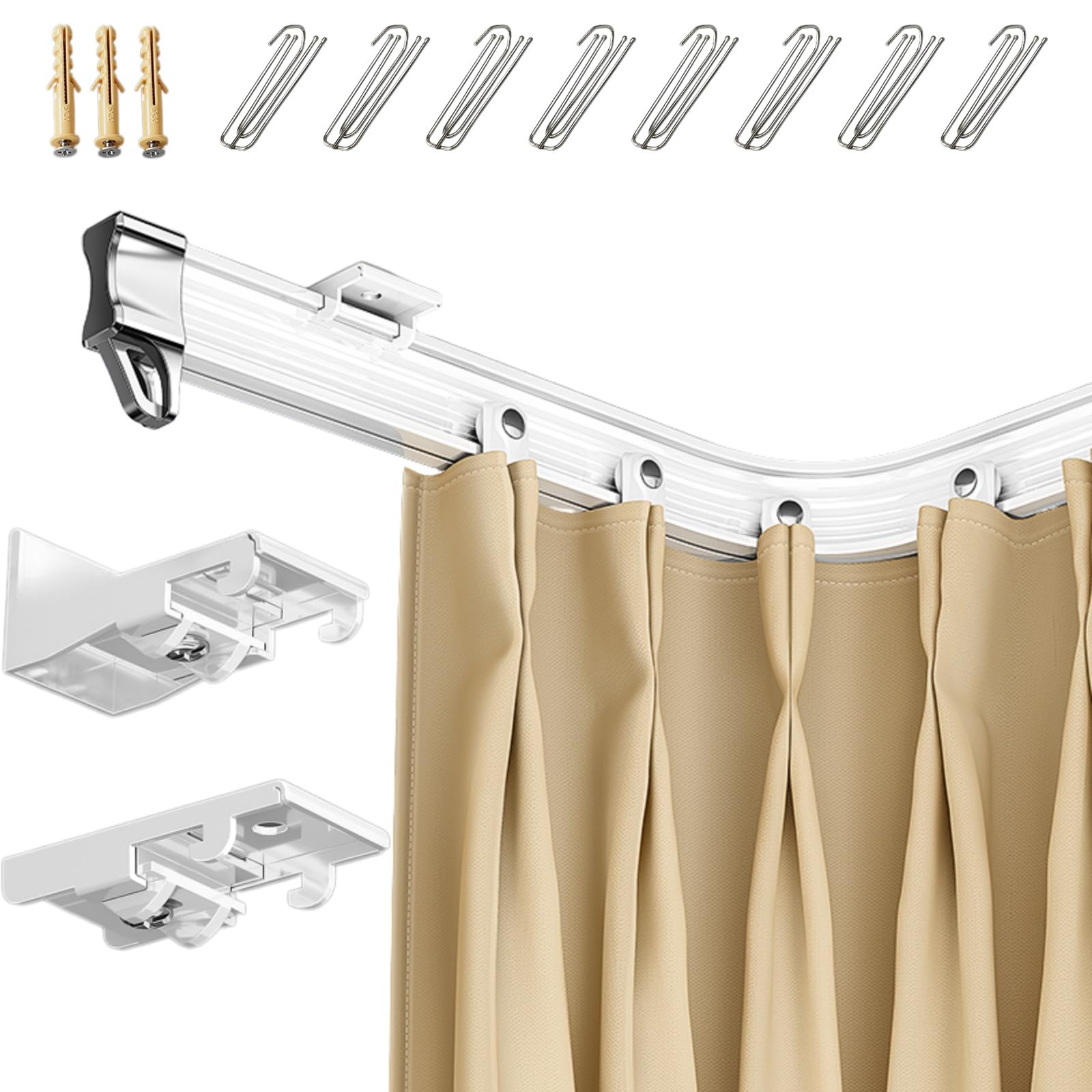 GLDYTVF Flexible Curtain Rod 1-6m Curved Shower Curtain Pole for L/U Corner Ideal for Bedroom & Shower Adjustable Drapery Track Perfect for Closet & Bathroom (3.0m)