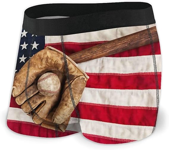 Mens Underwear Breathable, Baseball American Flag Mens Boxer Briefs Funny Printed Underwear