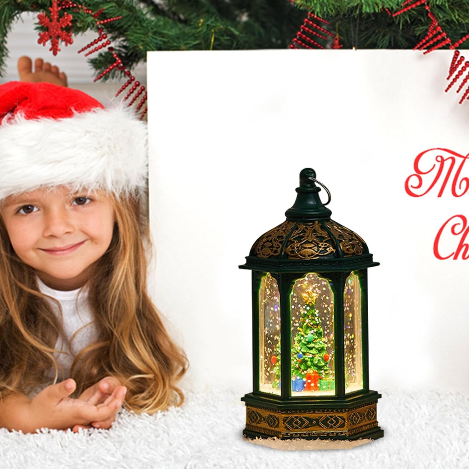 Christmas Snow Globe Lantern | LED Snow Globe Lantern | Snow Globe Lantern Santa | Snow Globe Lantern Reindeer, Christmas Lantern Snow Scene, Festive Snow Globe Lamp