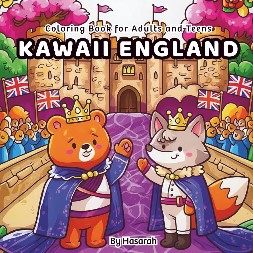 Kawaii England: Adorable Animals Exploring British Landmarks, Traditions, and Culture – A Cute Coloring Book for Teens and Adults