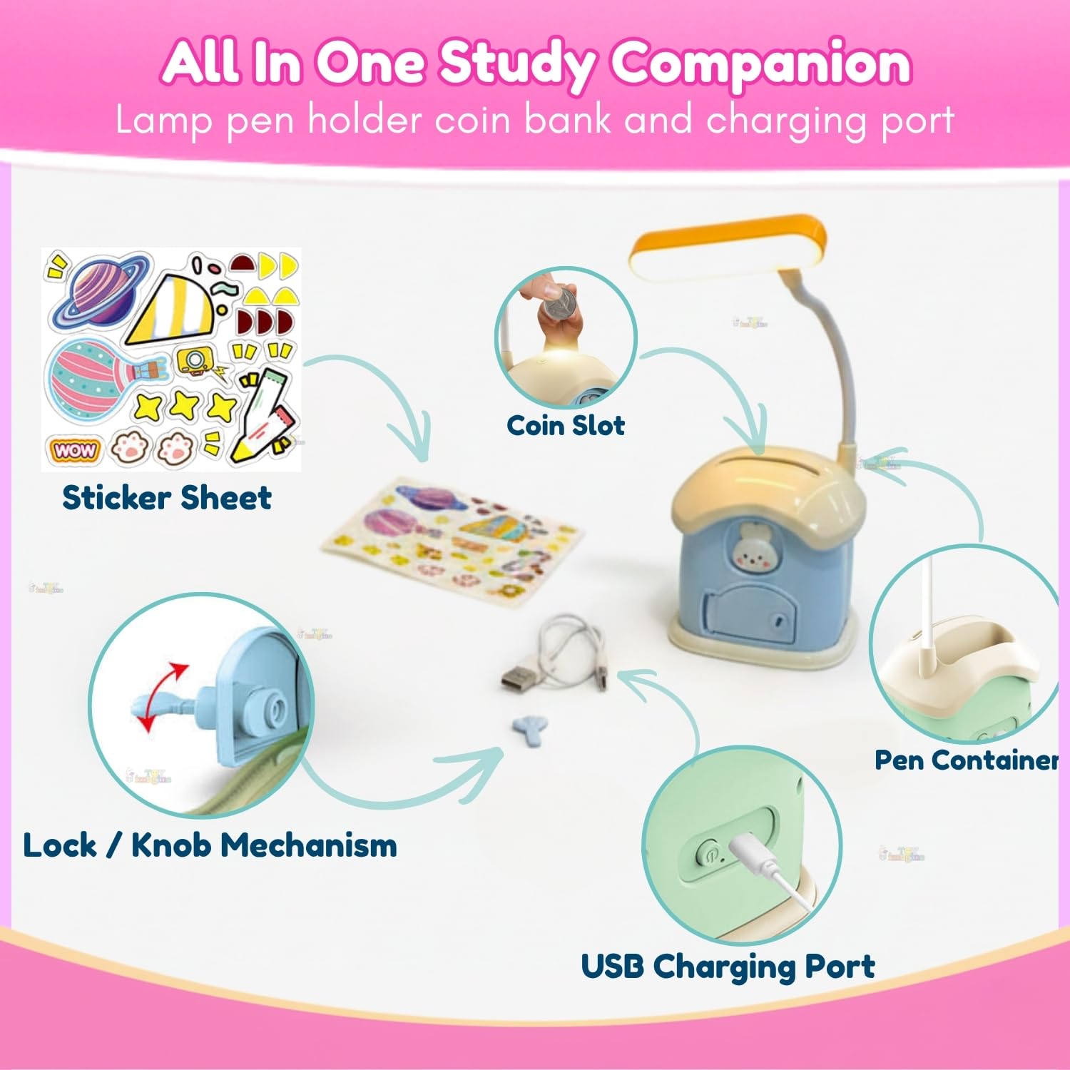 Toy Imagine 3-in-1 Desk Lamp - Piggy Bank & Pen Holder -6 Toy Imagine 3-in-1 Desk Lamp - Piggy Bank & Pen Holder -6