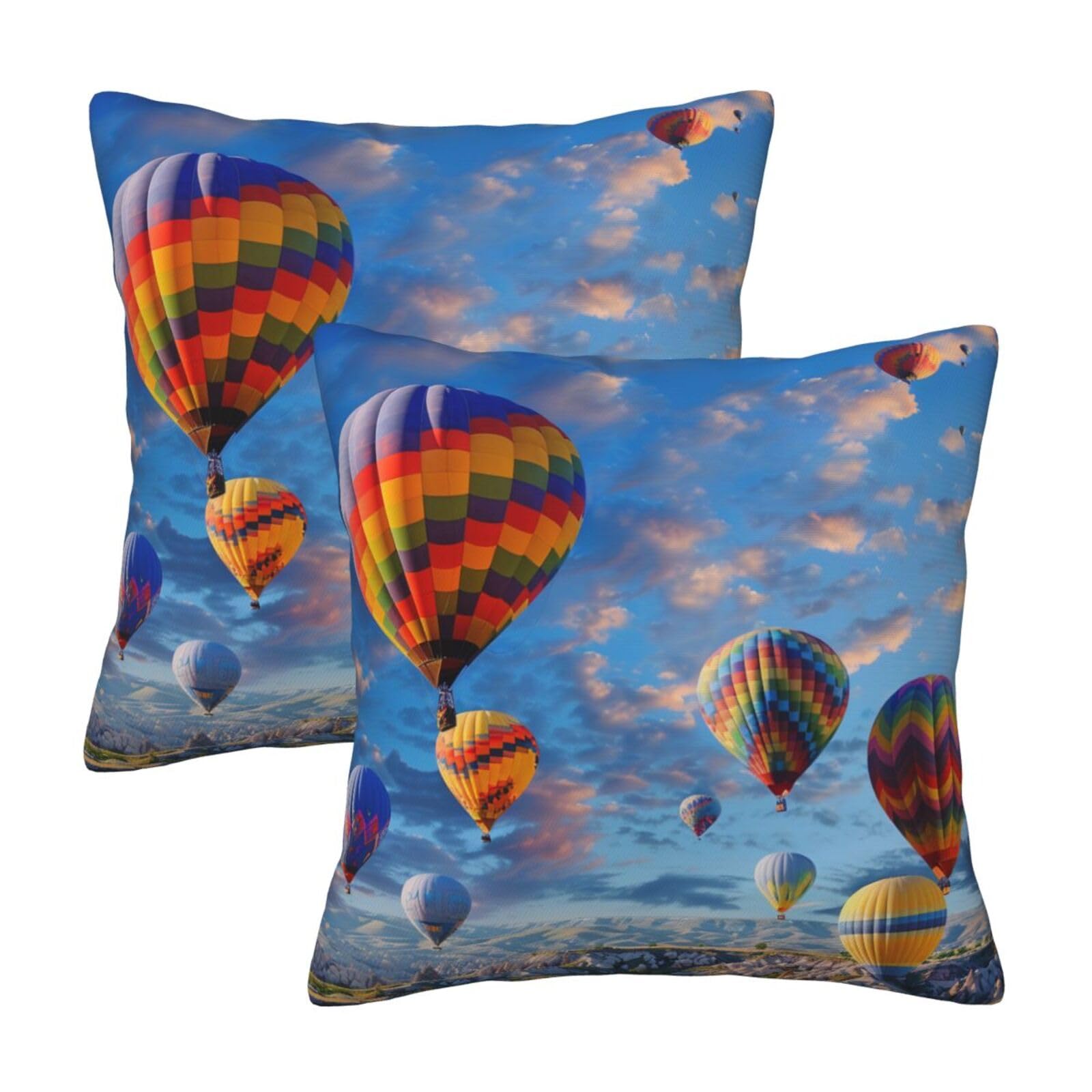 Hot Air Balloons Throw Pillow Cases 2 Pack Square Pillowcases Soft Pillow Protectors for Couch Livingroom Sofa Bed Office Car,30x30 CM