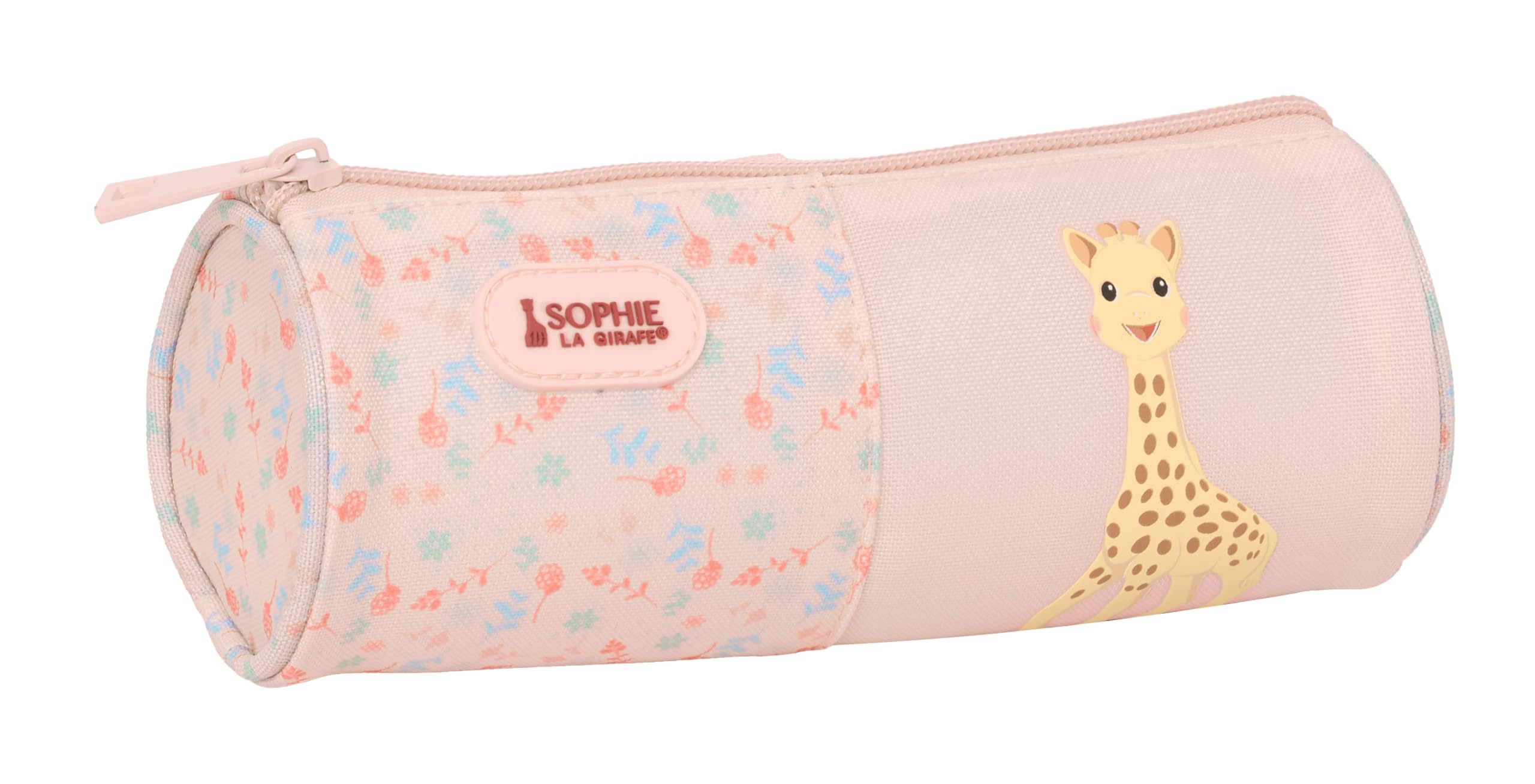 Safta SOPHIE LA GIRAFE JOY – Round Pencil Case Easy Cleaning, Children's Pencil Case, Ideal for School Age Children, Comfortable and Versatile, Quality and Resistance, 20 x 7 x 7 cm, Pastel Salmon, M