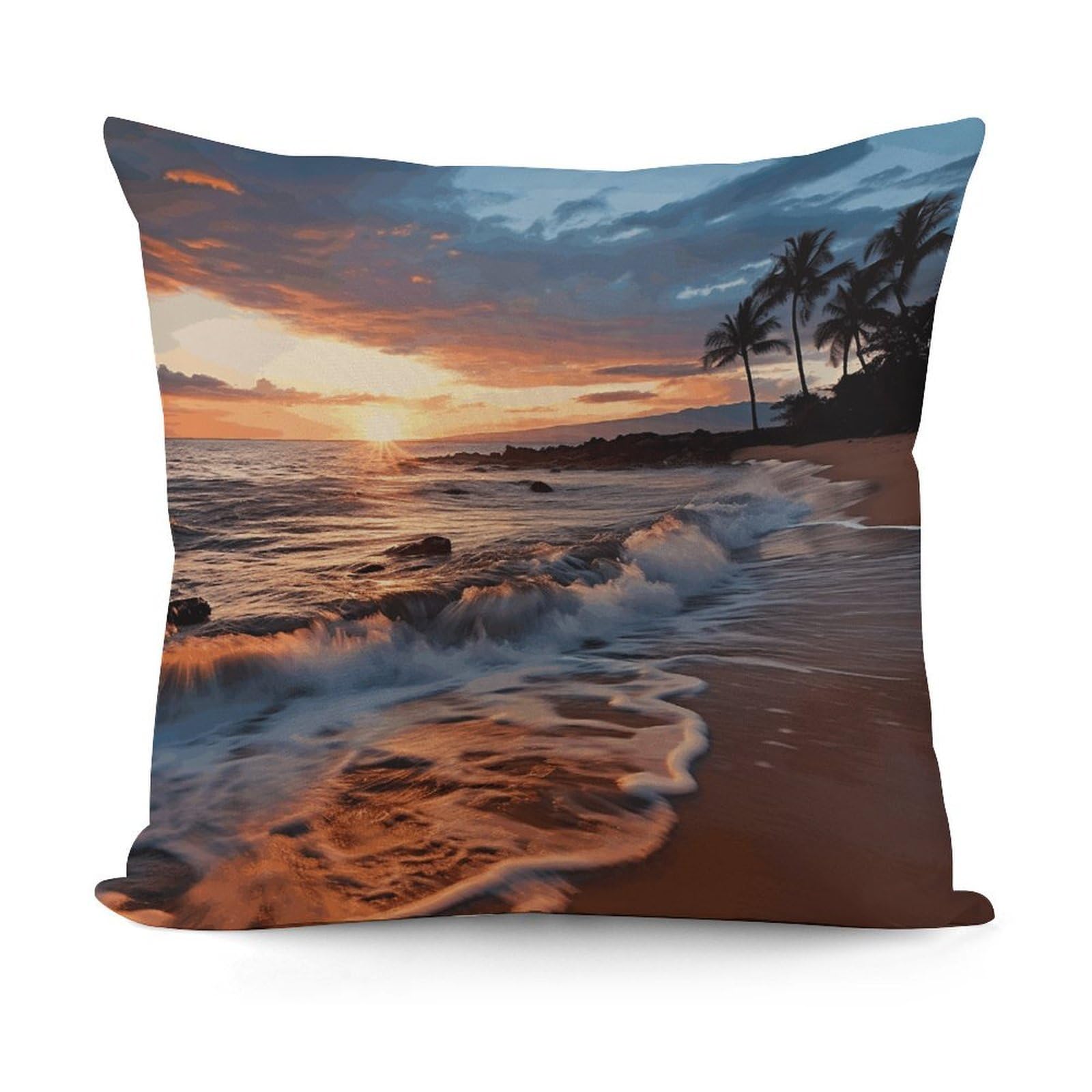 LZQPOEAS Beach Maui Hawaii Sunset Sea Waves Clouds Pillow Cover Plush Pillowcase Cute Pillowcase Double-Sided Printed Soft Cushion Case Square Throw Pillow Cover for Home Sofa Bed Decor