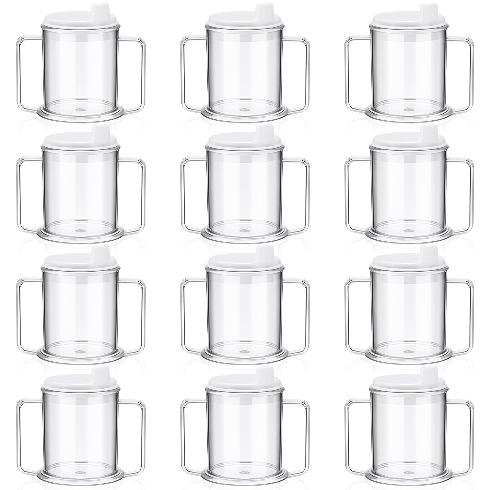 Tioncy 12 Pcs Spillproof 13.5 oz Adult Sippy Cup 2 Handle Plastic Mug Independence Sip Cups for Adults with Limited Mobility Handicap Cups for Elderly Care with Easy to Grasp Handles