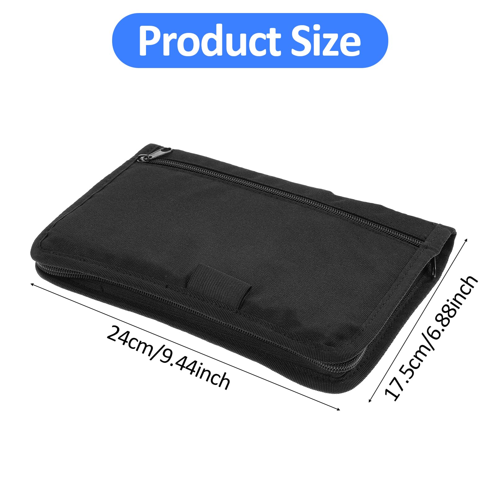 Minimalistyczny czarny organizer na dokumenty samochodowe, format A5, 24 x 17,5 cm, teczka do schowka z wieloma przegródkami, przenośna torba do przechowywania paragonów i biletów