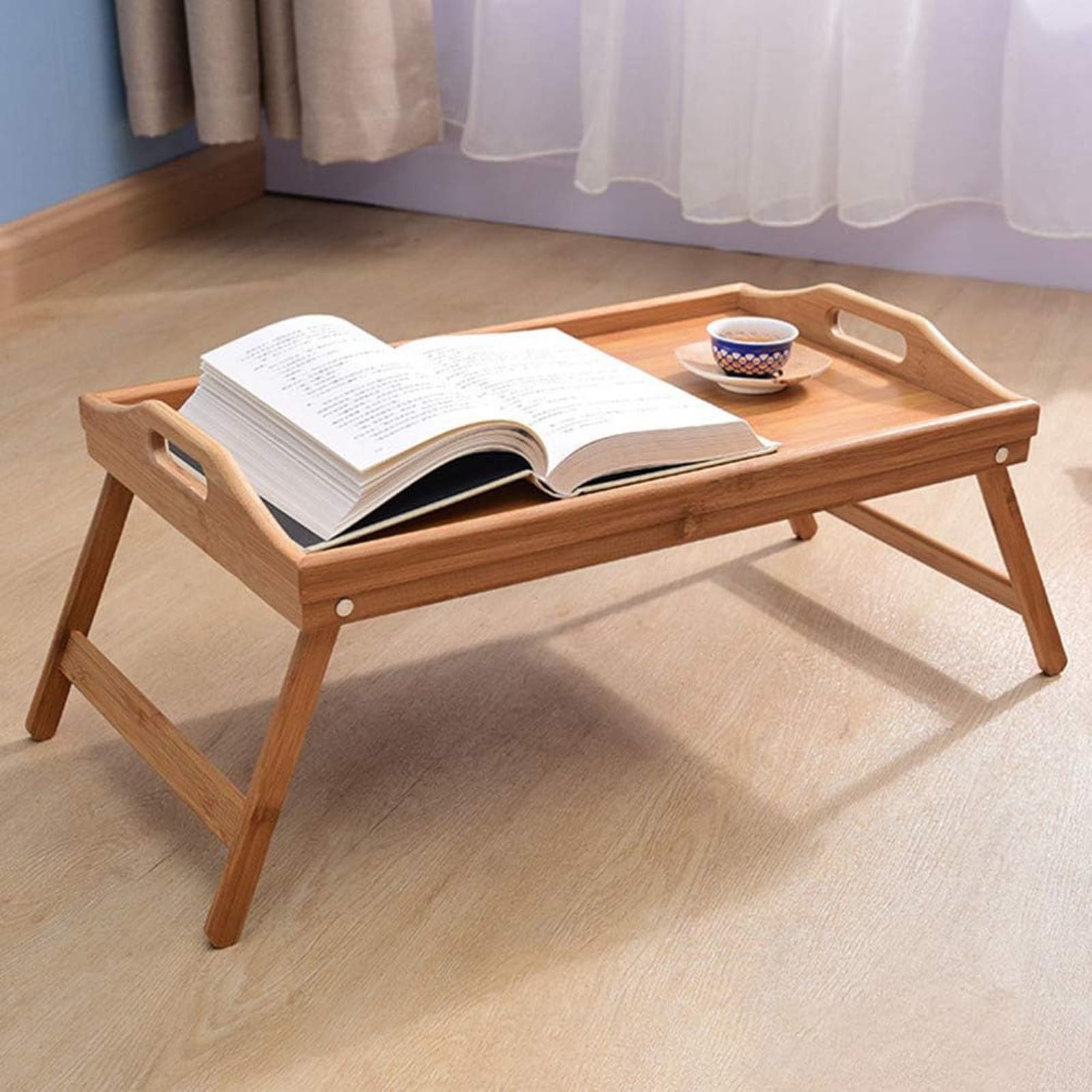 Plateau Pliant Plateau Service en Bambou Plateau Service à Thé Plateau en Bambou Durable Plateau DéCoration IntéRieure Plateau DéCoratif Plateau Facile à Nettoyer(1 pcs)