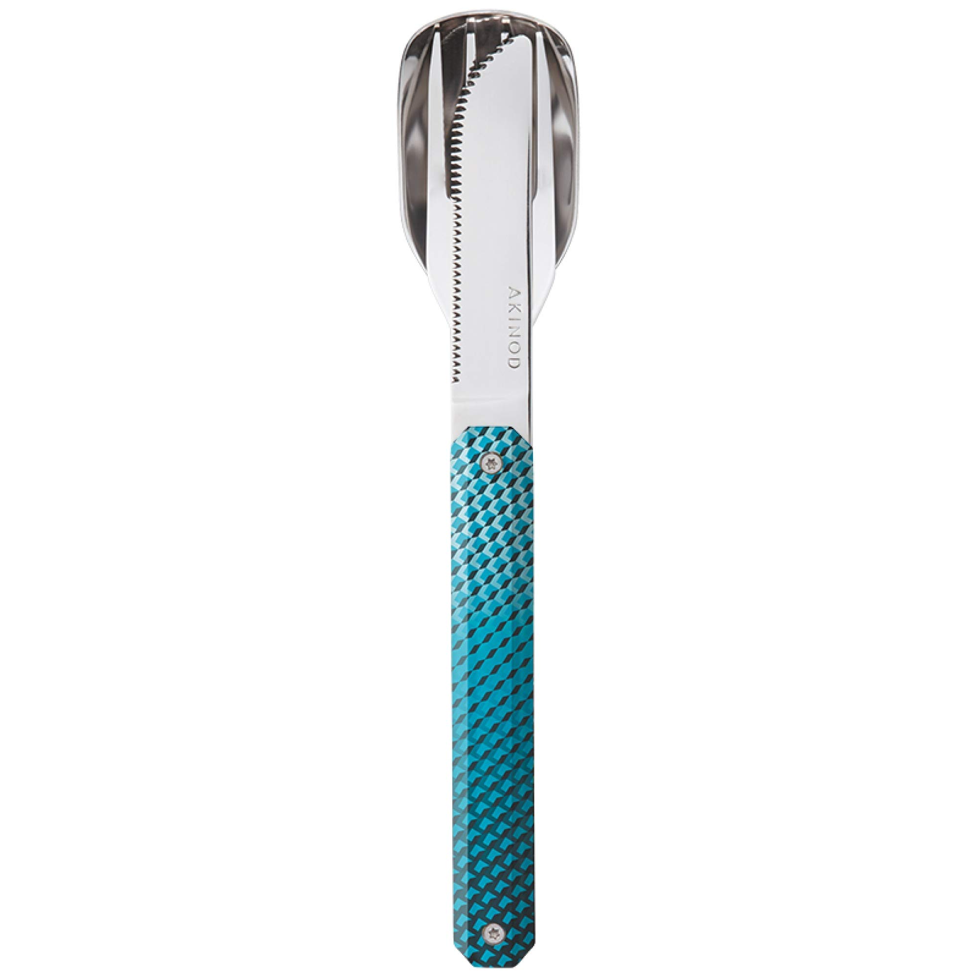 Akinod - Juego de cubiertos fijo 12H34 Mosaic azul con tenedor, cuchillo y cuchara - Cubiertos de acero inoxidable - magnéticos para llevar - de viaje compactos, duraderos y elegantes