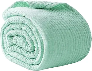 100% Cotton Muslin Blanket Queen 90" x 90", Breathable and Lightweight Cotton Throw Blankets for Bed, Soft Cooling Summer Gauze Blanket for Adults All Season, Mint