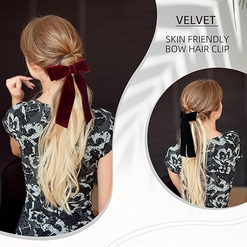 Miniatura 2 de Lazos de terciopelo para el cabello, 2 lazos para el cabello con clip de cola larga, pasadores para cola de caballo, accesorios para el cabello para