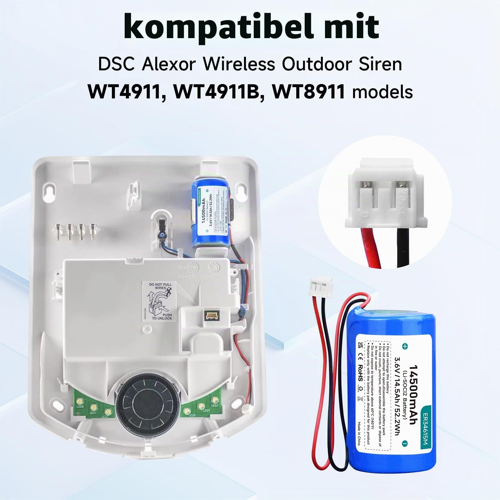 ER34615M D-Size 3. 6V 14500mAh Li-SOCl2 Akku - Ersatz mit hoher Kapazität für ER34615M-T1 DSC WT4911/WT4911B/WT8911/ADT Außensirene (Nicht wiederaufladbar)