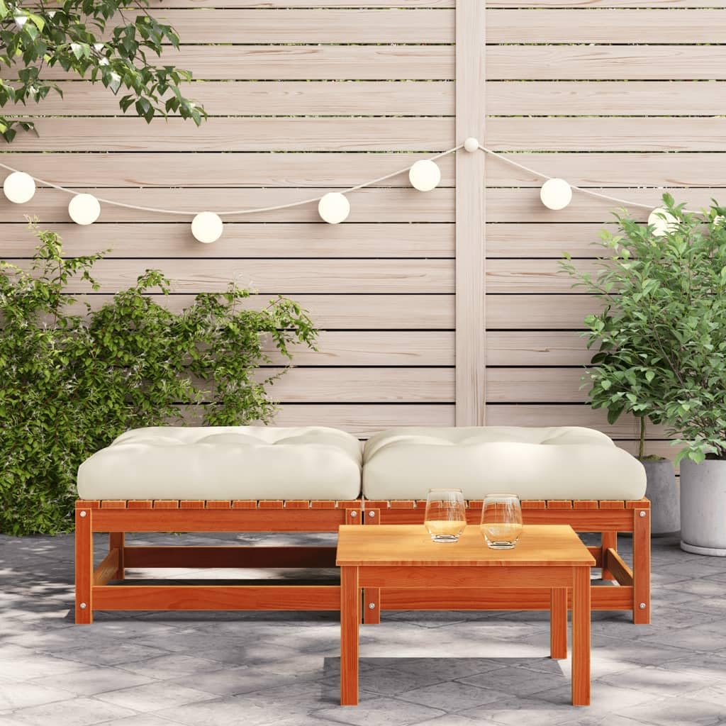 INLIFE Repose-Pieds de Jardin avec Coussins 2 pcs Bois Massif pinMeubles,Mobilier de Jardin,Sièges de Jardin,Éléments pour canapés modulables de jardin-42.61 lb-Brun-11297