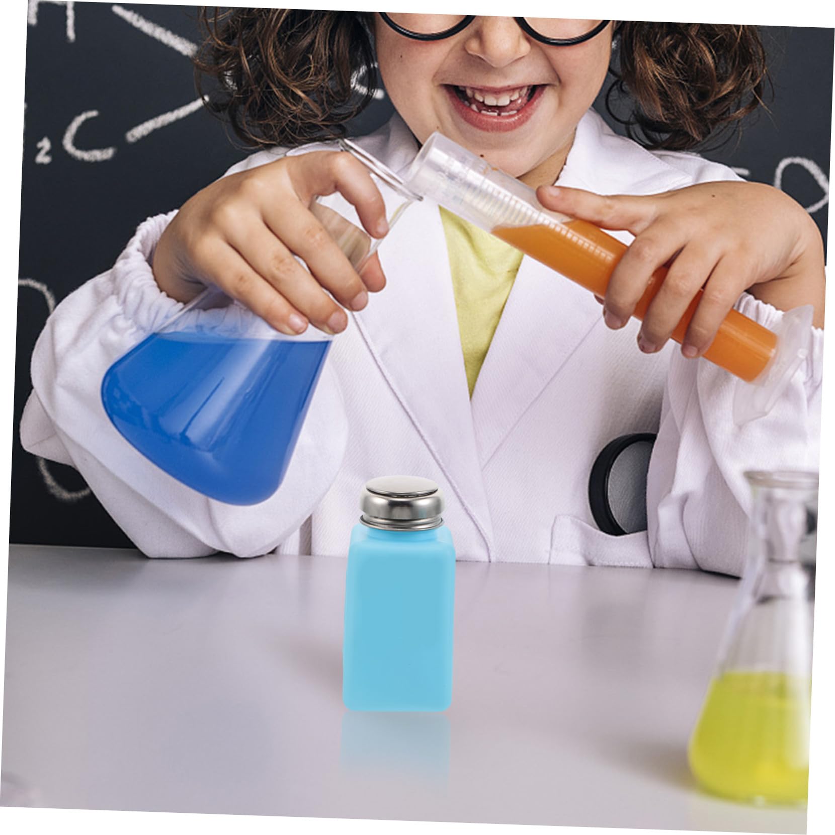 PRETYZOOM 9 Antistatische Alkoholflasche Chemische Laborflasche nachfüllbare Druckflasche Flüssigkeitsspender unten drücken leerer Alkoholspender Rostfreier Stahl Himmelblau