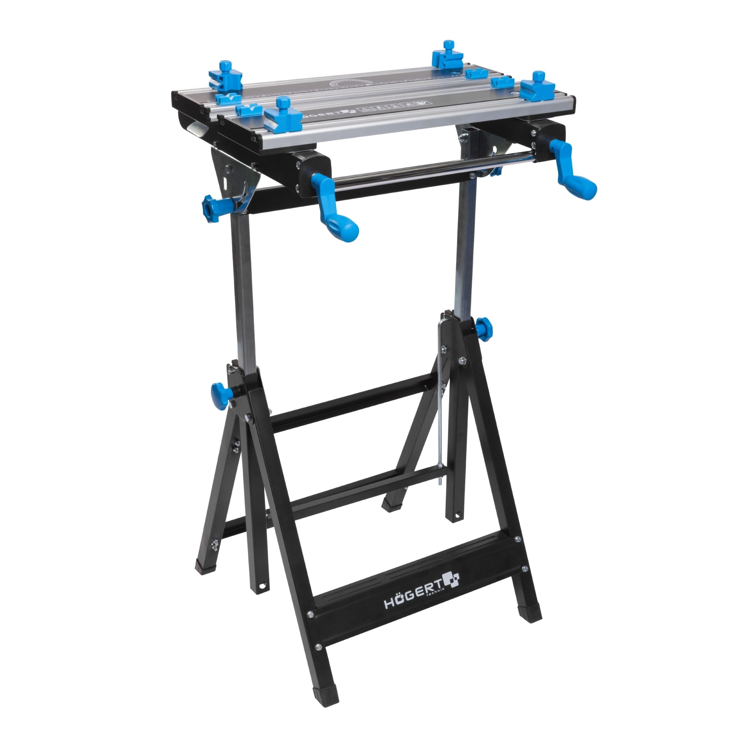 HÖGERT TECHNIK – Klappbarer, höhen- und neigungsverstellbarer Werkstatttisch 600x570x770–1070 mm mit Aluminiumplatte, Spannbacken, Winkelverstellung und Maßskala