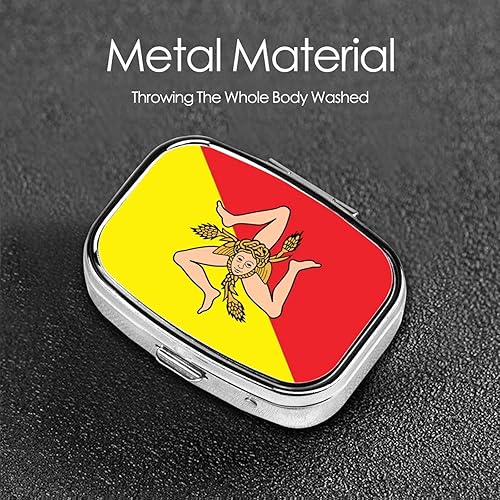 Miniatura 5 de Pastillero cuadrado con bandera siciliana, organizador de medicina de viaje, compartimentos portátiles, pastillero de metal