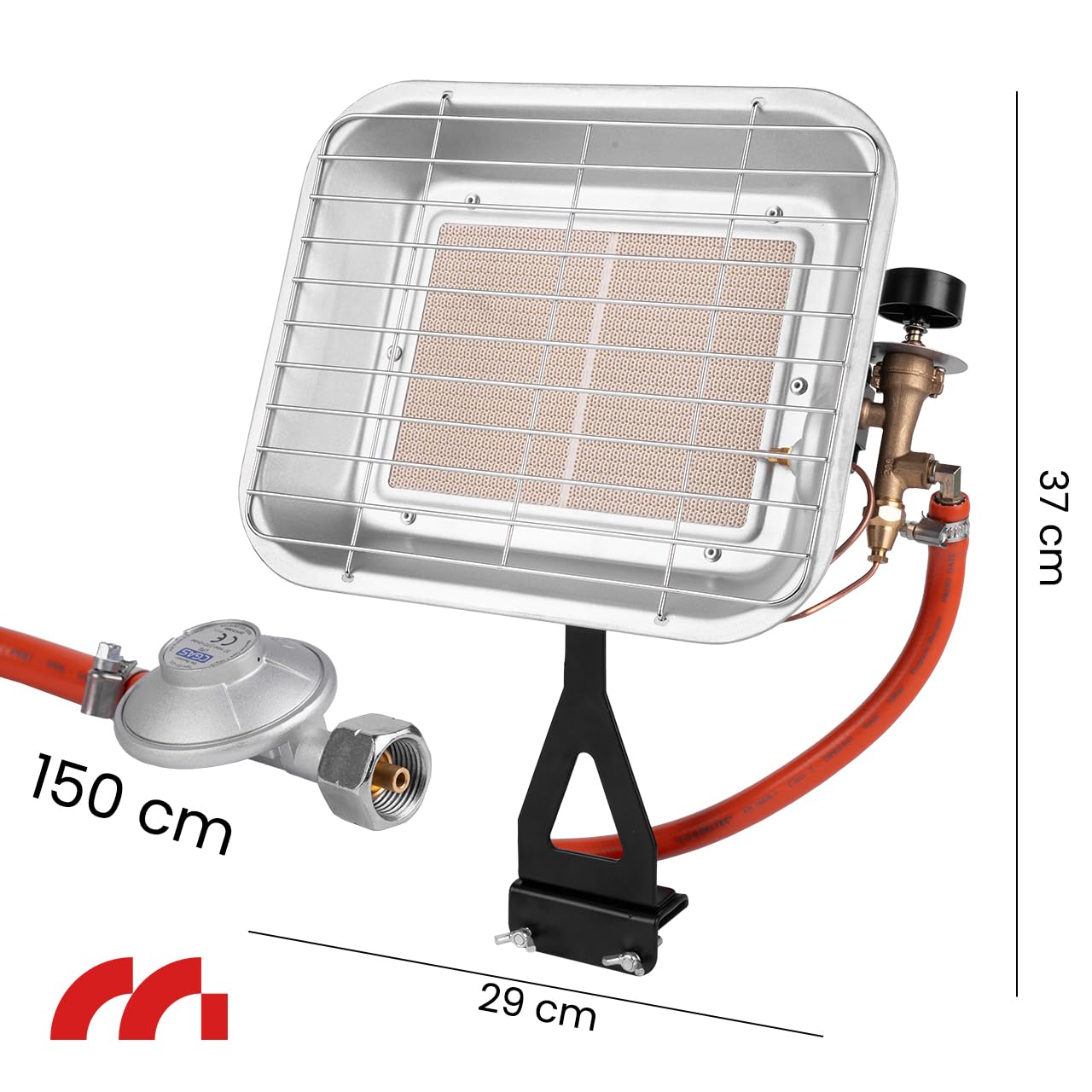 MalTec Promiennik gazowy Gazcamp promienny uchwyt na butelkę 4,5 kW Sunshine Camping w zestawie wąż gazowy regulator ciśnienia gazu