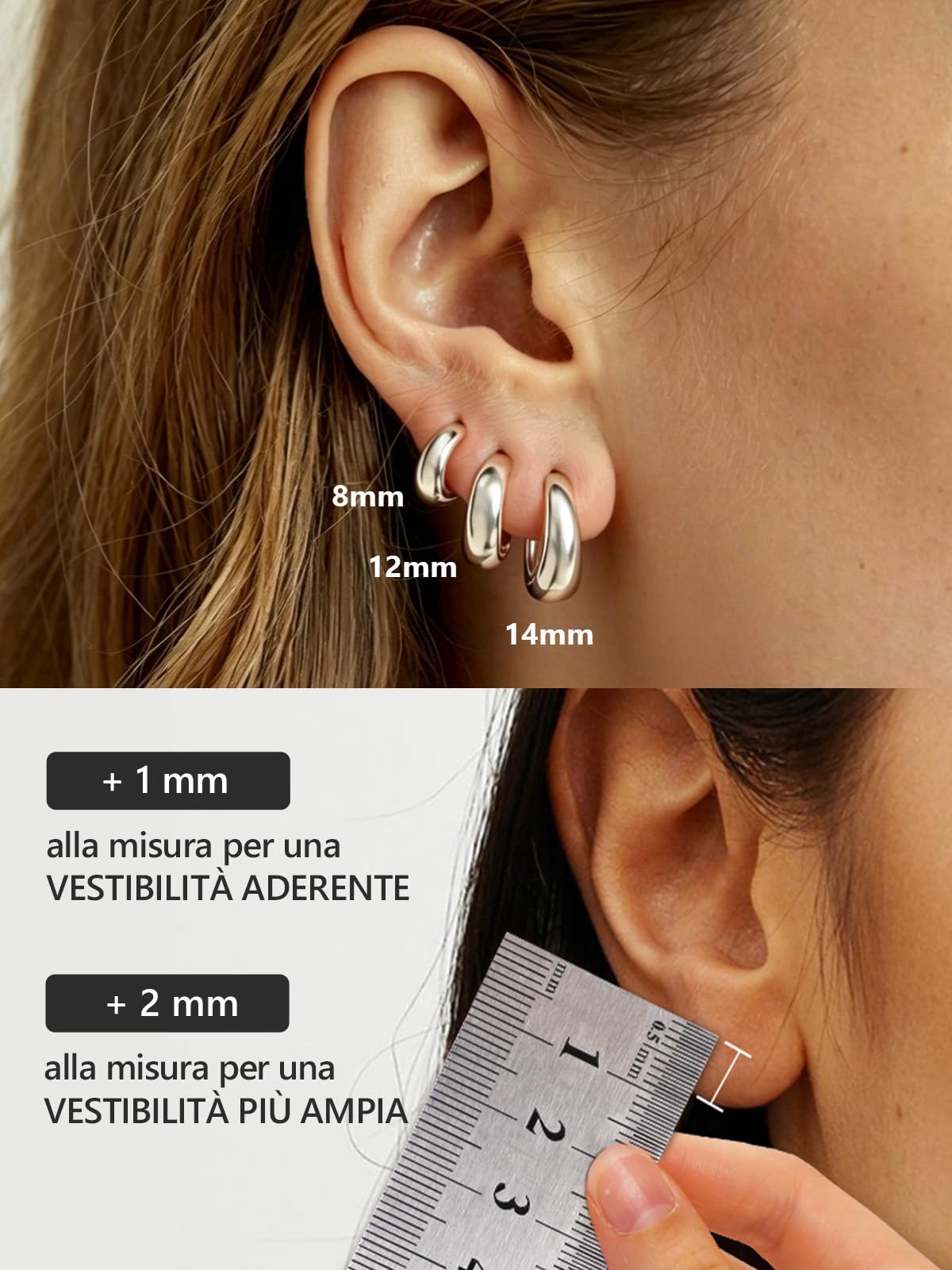 Silvora Orecchini Cerchio Argento 925, Orecchini Piccoli Eleganti a Cerchio Donna Argento Oro Nero 8/10/12/14mm