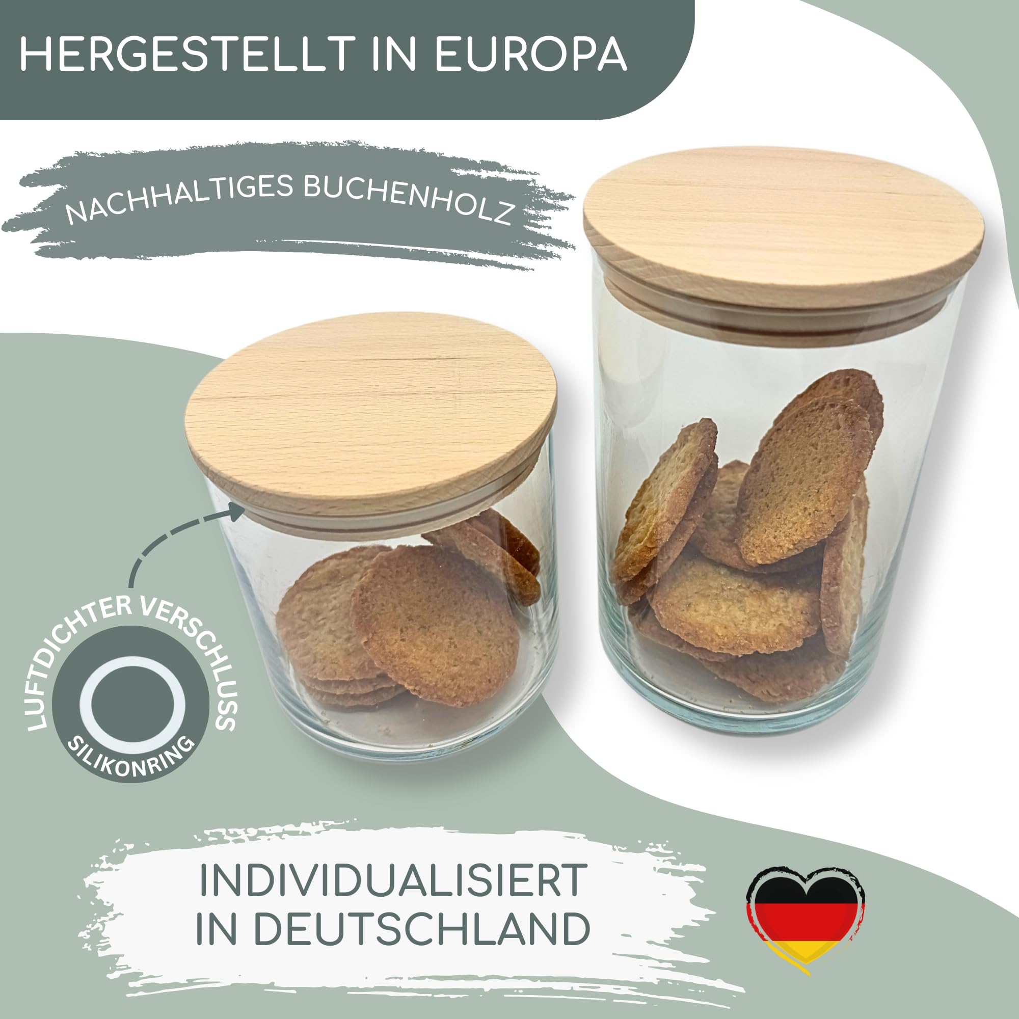 Vorratsgläser mit Deckel personalisiert mit Gravur, kleine Geschenke, Keksdose personalisiert, Dankeschön Geschenke, Holzdeckel mit Gravur, Personalisierte Geschenke, Danke Geschenk (Design 6, 530ml)