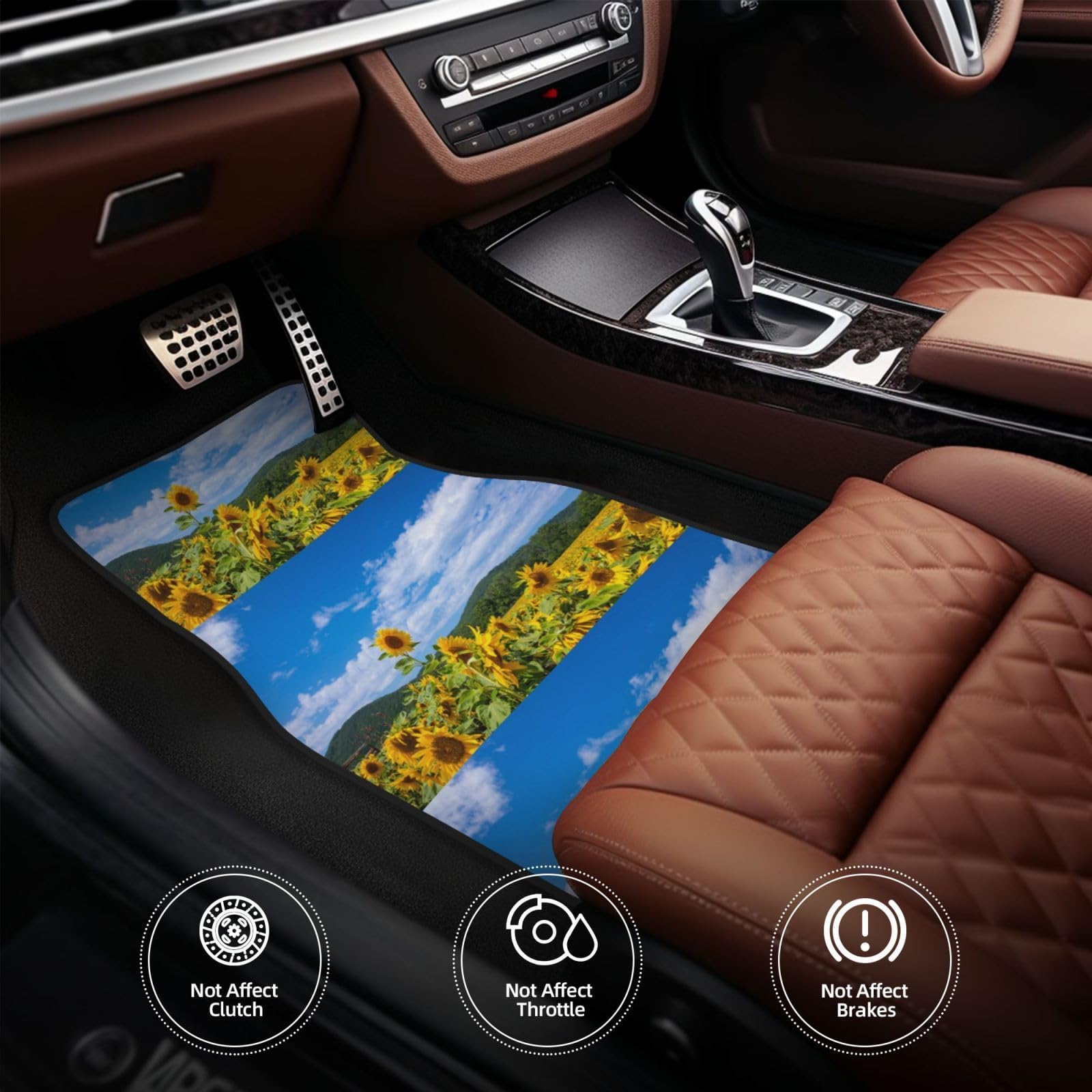 Sonnenblumenmeer und Blauer Himmel, weiße Wolken, 4er-Set Auto-Fußmatten, Neopren-Fußmatten für Fahrzeuge, rutschfeste Auto-Fußmatten, Autozubehör