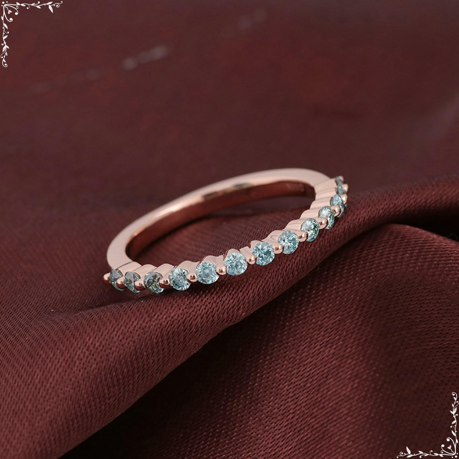 Anillos de pareja de oro rosa de 14/9/18 quilates Sin piedras preciosas, anillos de boda con verde azulado, anillos redondos de moissanite mujeres