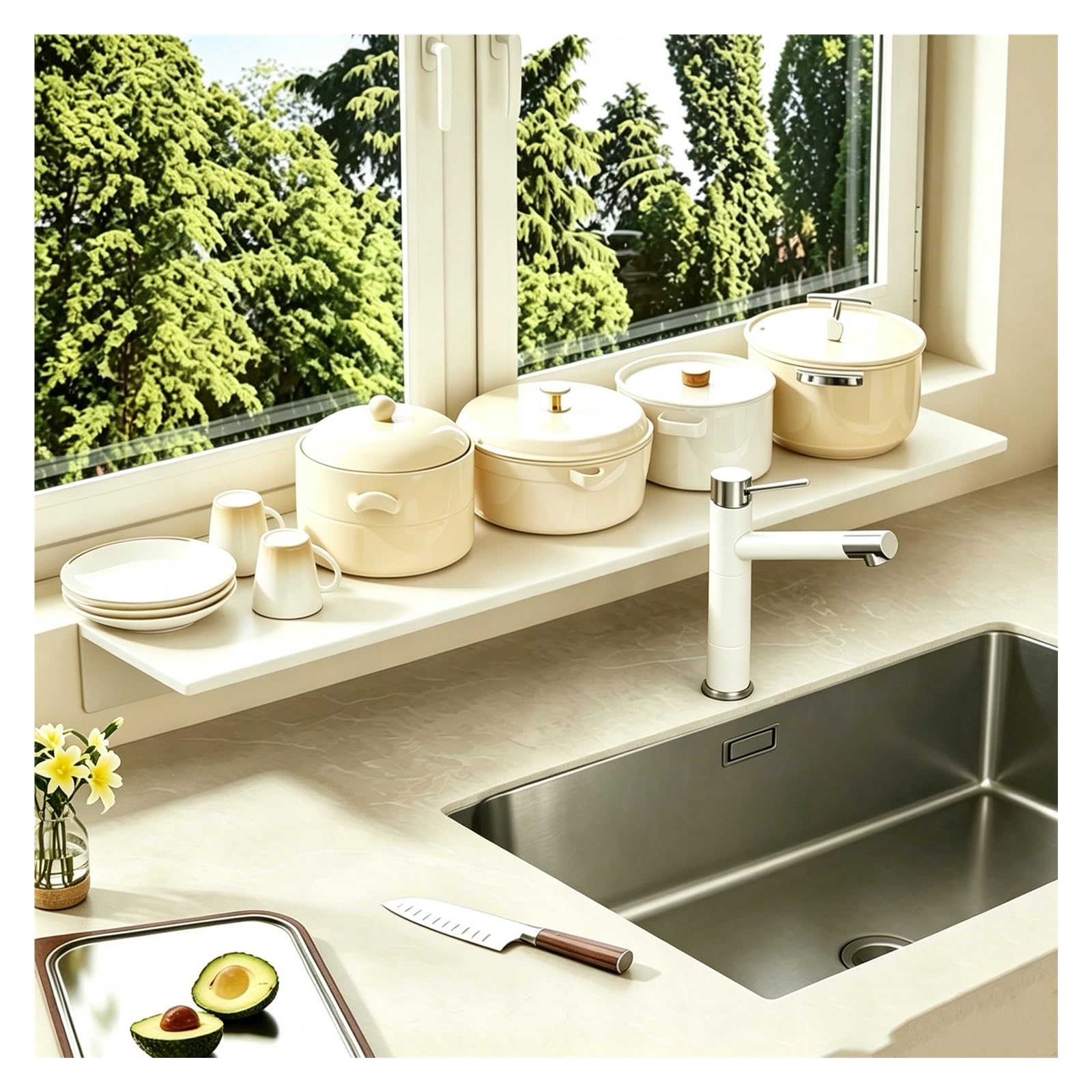 CHZDPP Detachable Kitchen Counter Extender with Invisible Installation, Window Sill Extender for Kitchen Countertop, Space-Saving Windowsill Extension(White,15.7in/40cm)