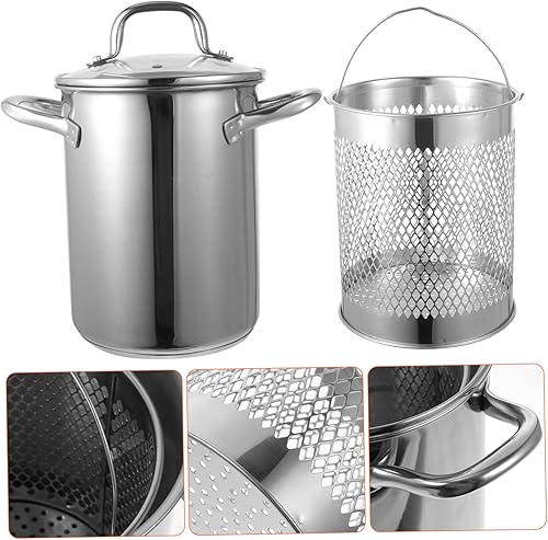 Miniatura 7 de Hemoton 1 juego de freidora de acero inoxidable con cesta, freidora con cesta, cesta para freidora de pavo, olla pequeña con cesta, freidora