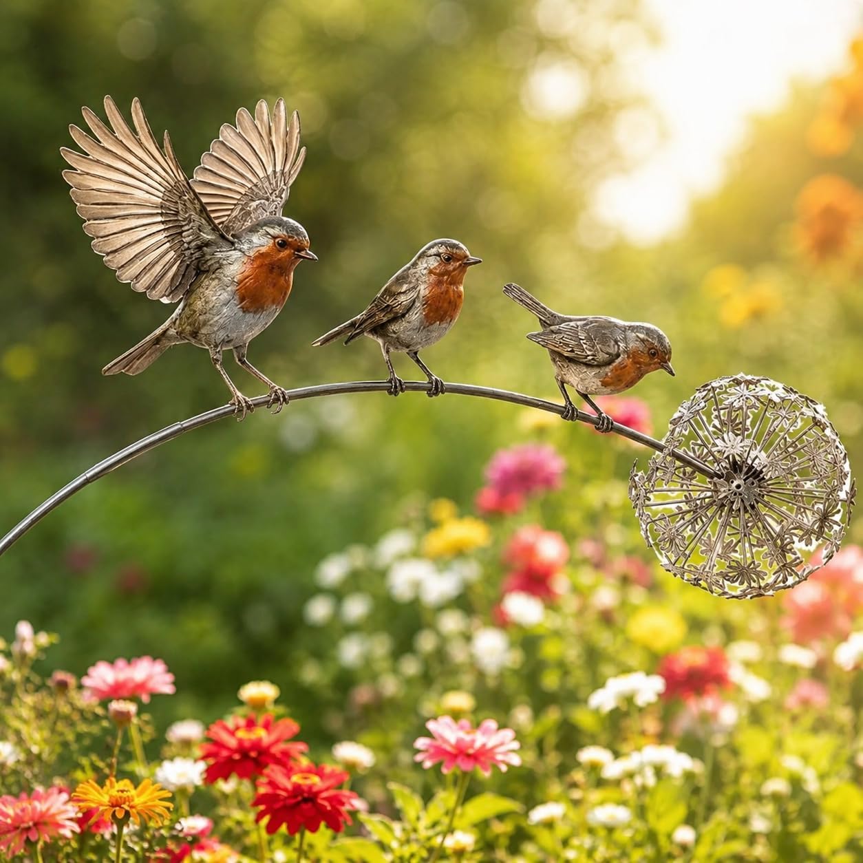 2D Robin Garden Stake,Rustic Robin Bird Yard Art Decorations,Metal Robins Bird Garden Sculpture,Garden Ornaments Outdoor, Weather Resistant For Lawn Patio Flower Bed Backyard