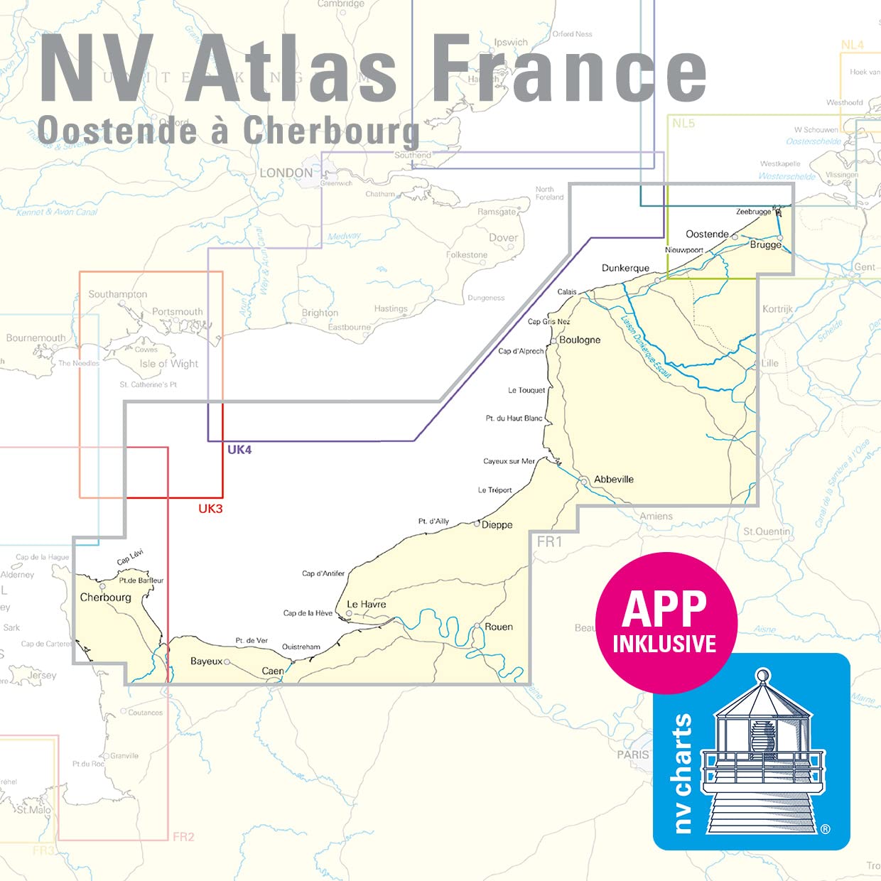NV Atlas France FR 1 mit App Lizenz- Seekarte Frankreich - Oostende to Cherbourg
