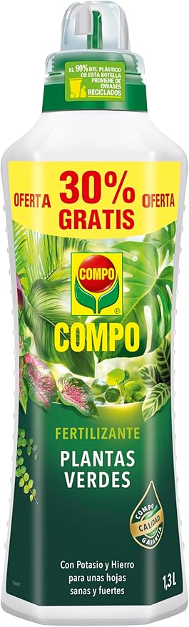 Fertilizante de plantas verdes para plantas de interior, balcón y terraza, Fertilizante líquido con extra de potasio y hierro, 1,3 L