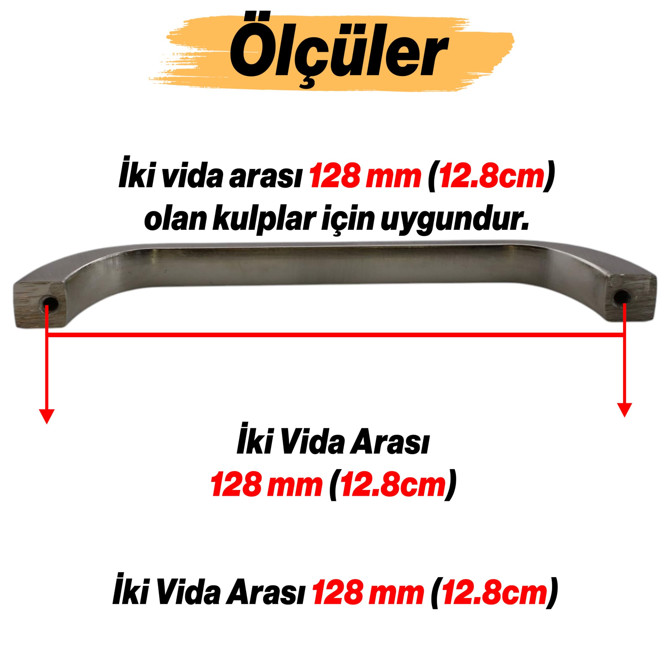 Göksu (128 mm - 12.8 cm) İnox Metal Mobilya Mutfak Çekmece Dolap Dolabı Kapak Kulbu Kulpu Kulpları
