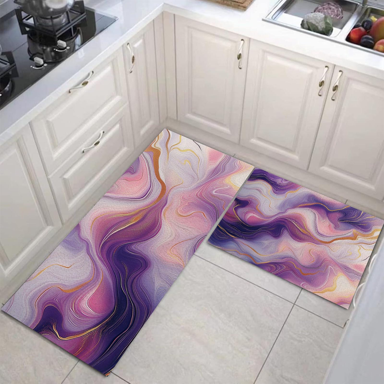 Tapis de cuisine vague marbre 40x120 et 40x60cm absorbant l'eau