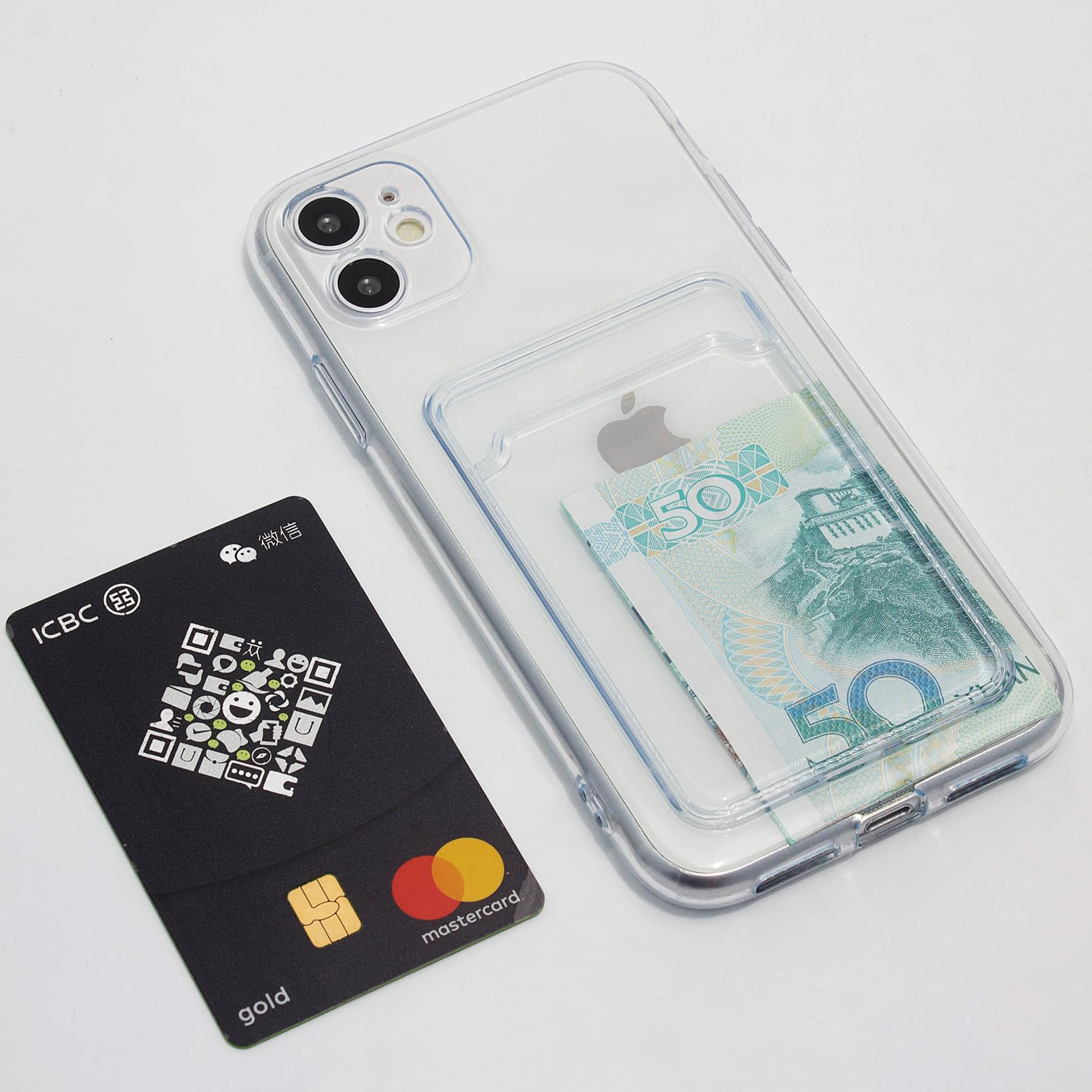 Chengyuanfeng Cover Trasparente per iPhone 11 con Porta Carte, Custodia Ultra-Sottile 1,5 mm in TPU Antigiallo Antiurto, Minimalista con Slot per 1 Carta, per Pendolari, Metro e Pagamenti Contactless