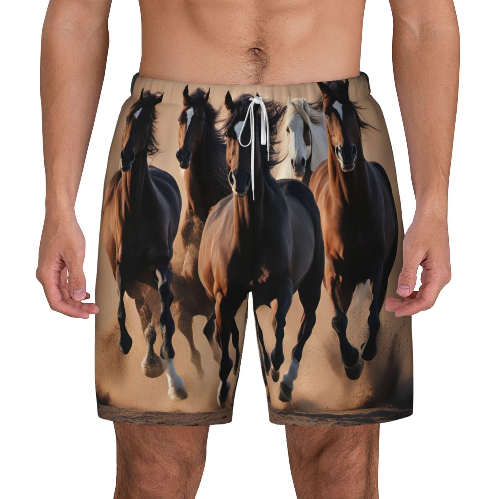 Short de bain séchage rapide avec doublure compression douce imprimé chevaux homme - 8