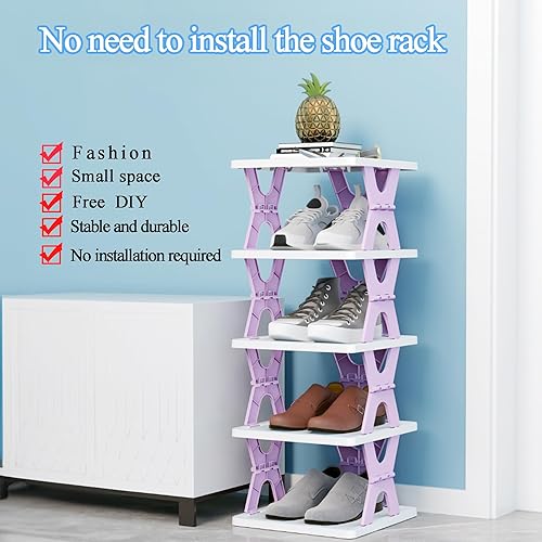 Miniatura 5 de Organizador de zapatos plegable de 6 niveles de instalación estrecha y libre, pequeño zapatero para puerta delantera, entrada y almacenamiento de