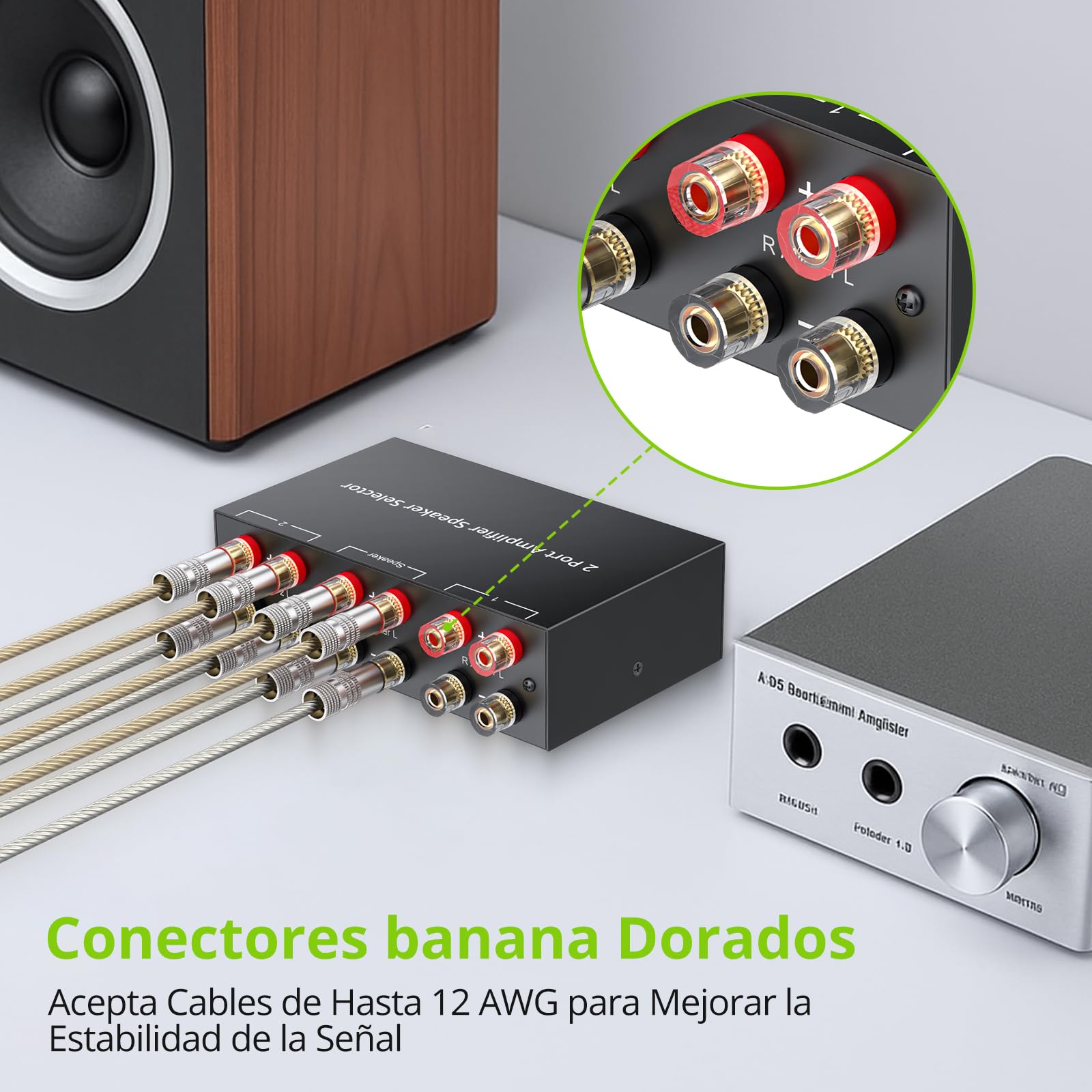 LiNKFOR Conmutador de Audio Bidireccional,Selector de Amplificador 2(1)-In-1(2)-out con 1/2 Switch Conector Banana Chapado en Oro Audio Switcher para Amplificador y Altavoces Pasivos