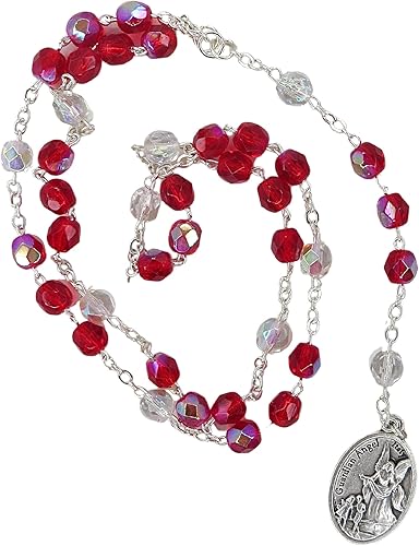 Miniatura 2 de Needzo Coronilla de San Miguel Arcángel con cuentas de cristal rojo y medalla de tono plateado, tarjeta de oración católica y juego de regalo de