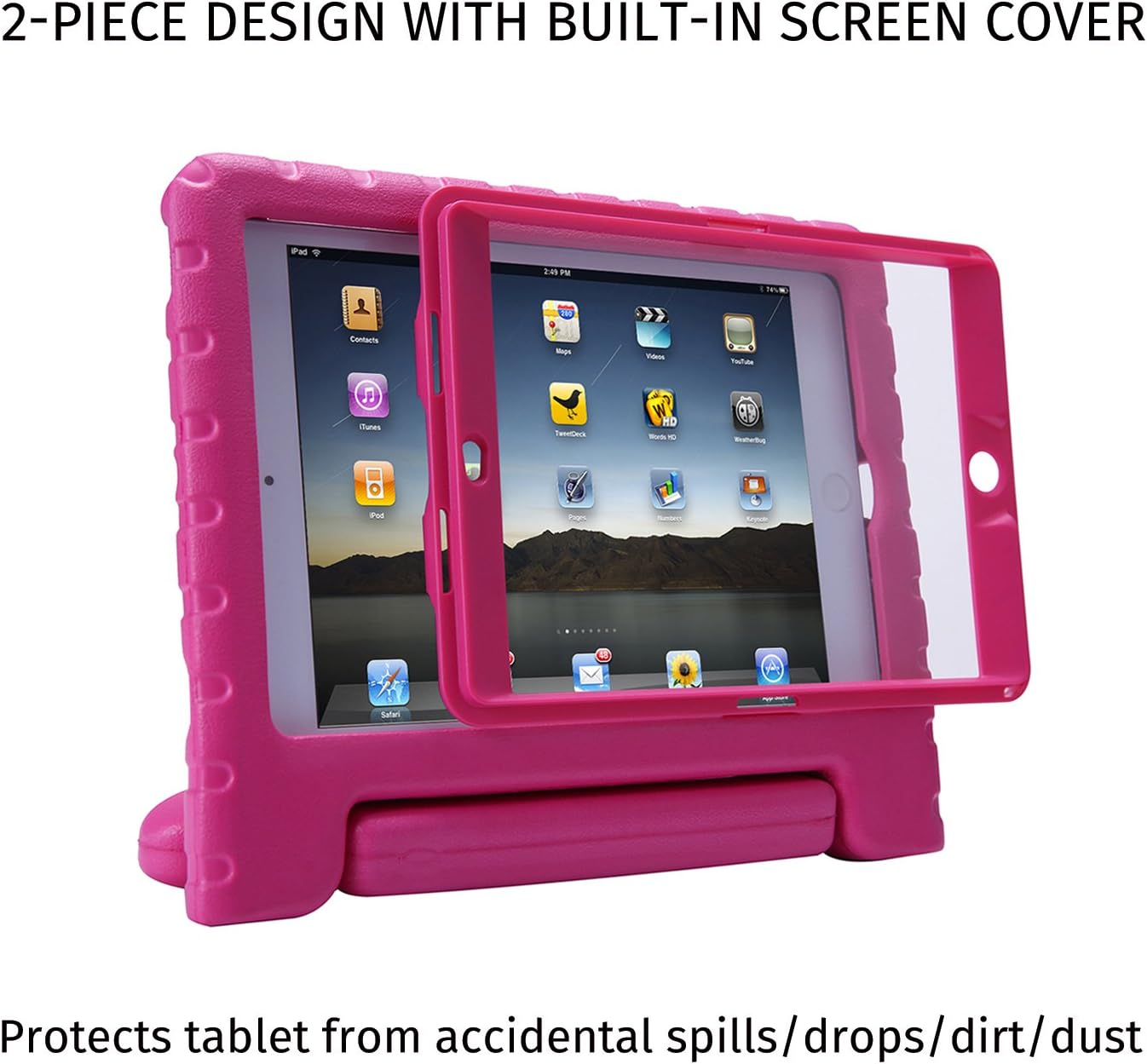 HDE Case for iPad Mini 1 2 3 Kids Shockproof Bumper Hard Cover Handle Stand with Built in Screen Protector for Apple iPad Mini 1st 2nd 3rd Generation (Hot Pink)