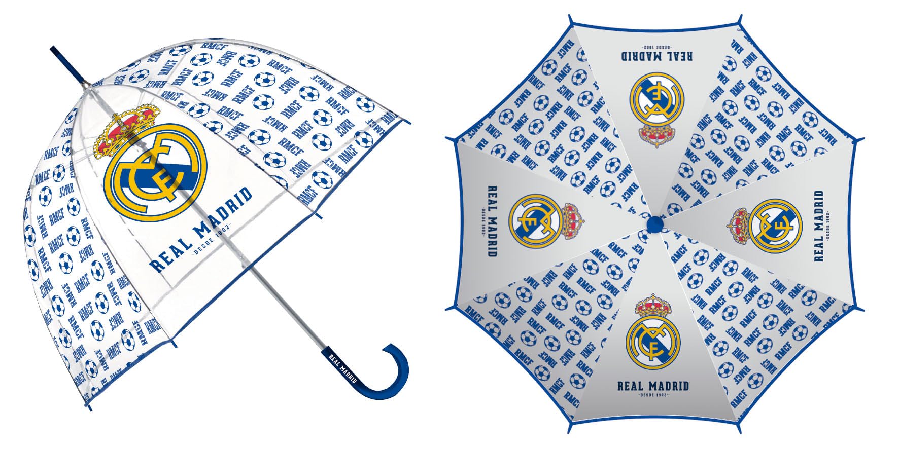 ARDITEX Paragüas Real Madrid para Niños, Eva Transparente, 8 Paneles, Diámetro 67 cm, Apertura Manual