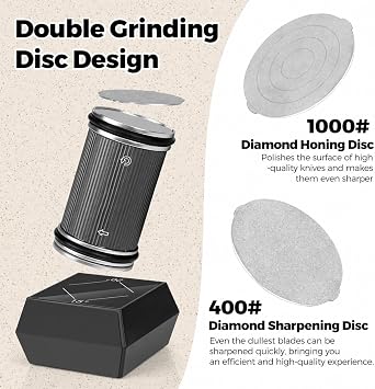 Rolling Knife Sharpener Kit for Kitchen Knives, Professional Kitchen Knife Sharpener with Replaceable Diamond Knife Sharpening Stone Discs, Whetstone, Angle with 15° to 20° Type (Black)